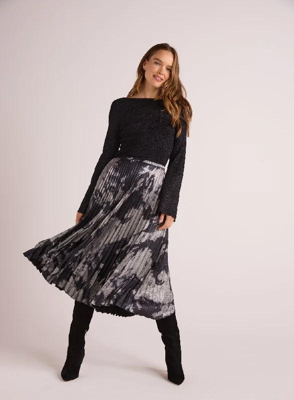 Sleeveless Dresses for Coolness -Hand Pleated Midi Skirt - Silver Dye Print