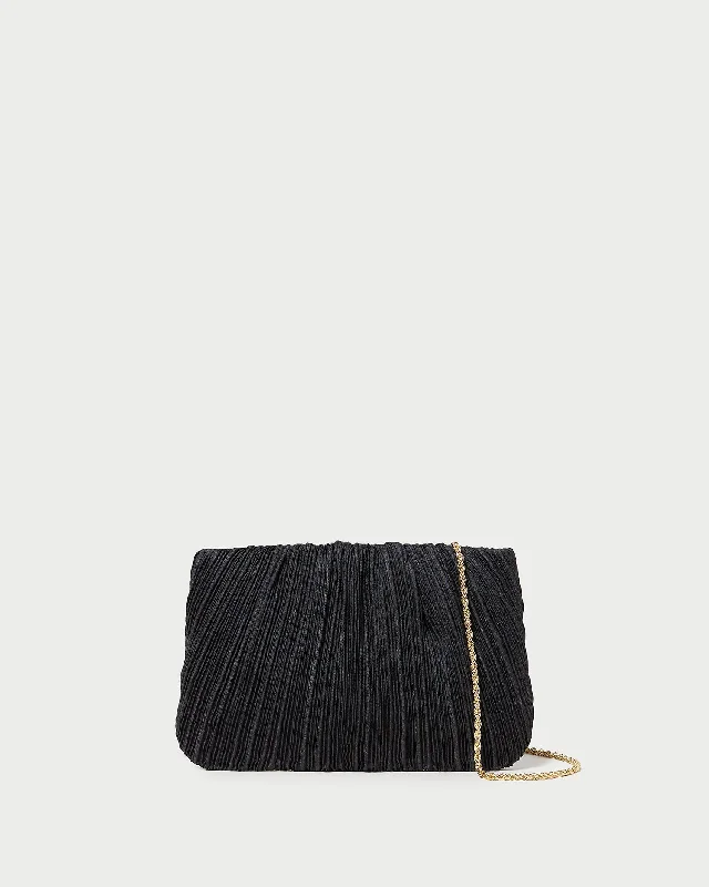 Handle bags with striped canvas for beach -Brit Black Flat Pleated Clutch