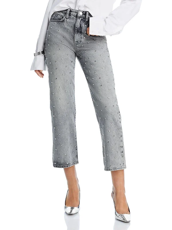 Recycled Jeans for Green -Le Jane Womens High Rise Studded Straight Leg Jeans