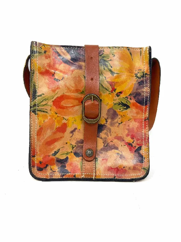 Handle bags with playful pom-poms for charm -Patricia Nash Size Tan/Multi Floral Leather Designer Crossbody Purse