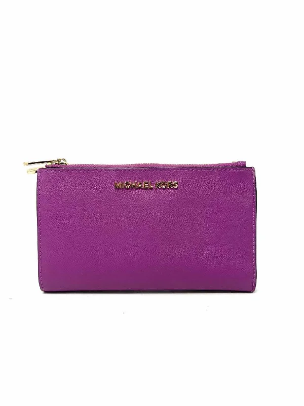 Handle bags with double handles for strength -Michael Michael Kors Purple Saffiano Leather Designer Wristlet