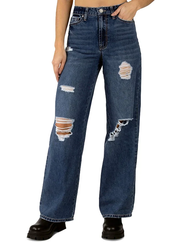 Casual Friday Jeans for Relaxed -Juniors Womens High Rise Distressed Straight Leg Jeans