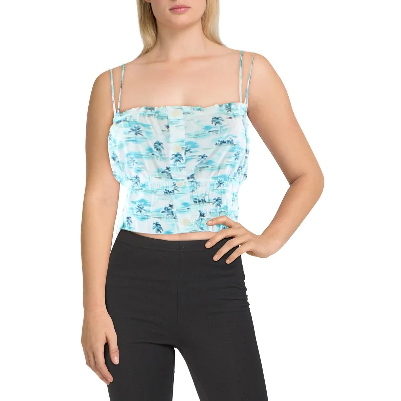 Side Pocket Jeans for Extra -Tommy Jeans Womens Printed Smocked Tank Top