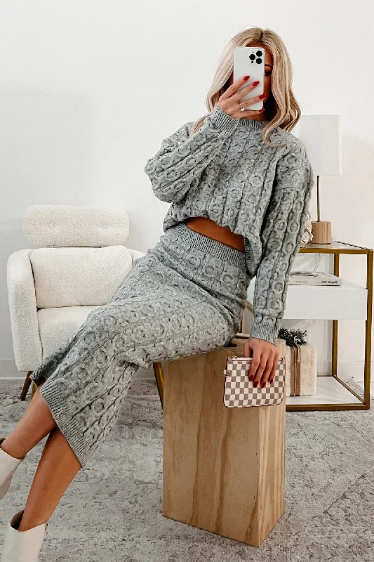 Fringed Dresses for Edgy -Remembering Fondly Sweater Knit Set (Heather Grey)