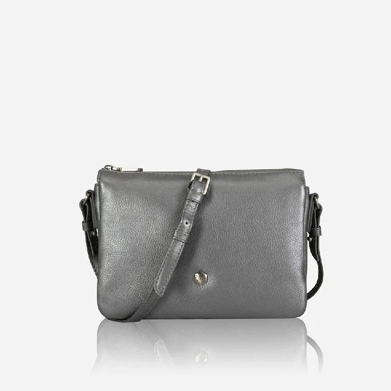 Handle bags with sturdy bases for stability -Slim Ladies Leather Crossbody, Metallic Silver