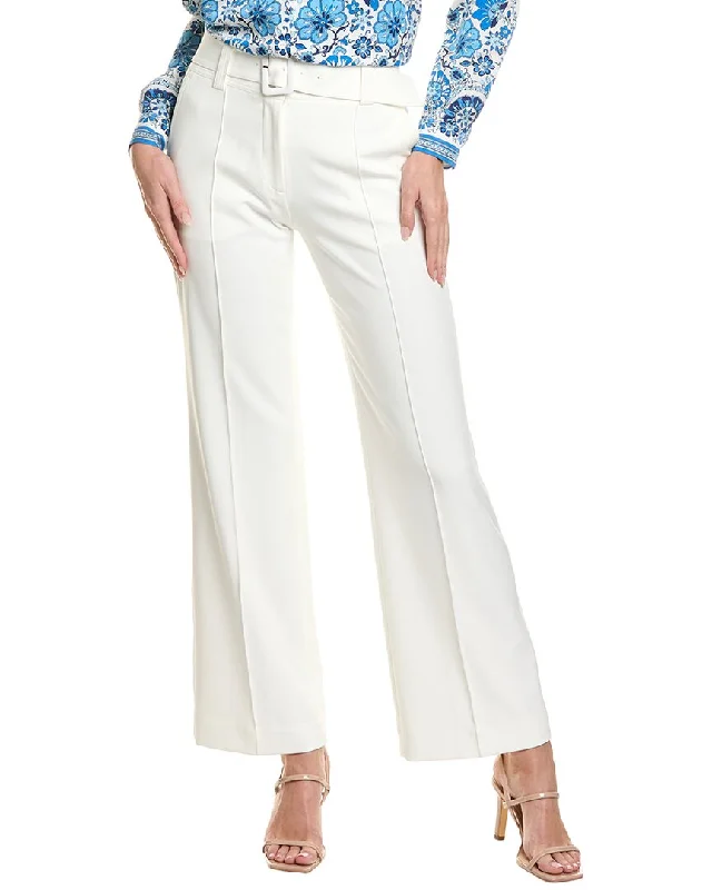 Tight trousers for women with leather accents and modern, bold design -Elie Tahari Covered Buckle Pant