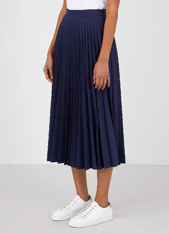 Mini One-piece Dress for Youthful -Women's Pleated Skirt in Navy