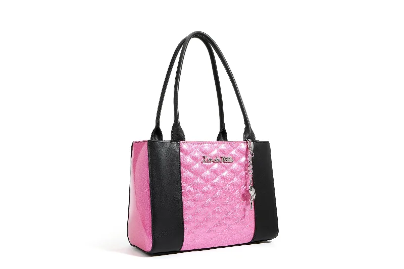 Handle bags with waterproof lining for protection -Black and Winkle Pink Sparkle Cha Cha Totes