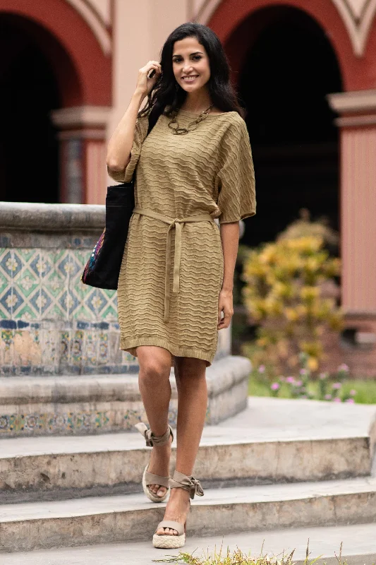 One-piece Dress for Tall Women -Thalu in Sand Organic Pima Cotton Tee Dress in Sand Brown from Peru