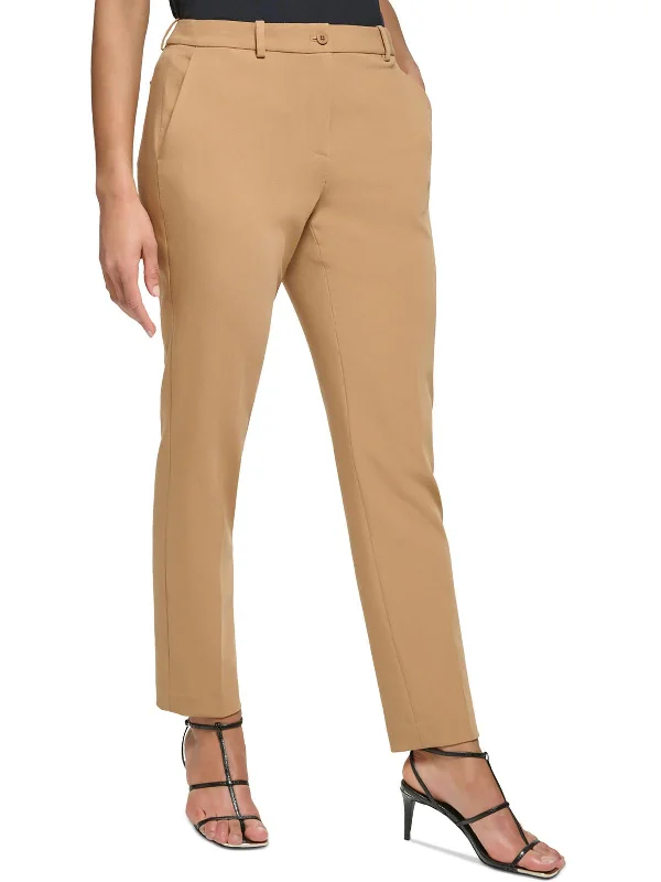 Stretchy knit tight trousers for women with soft fabric and relaxed fit -Womens High Rise Solid Straight Leg Pants