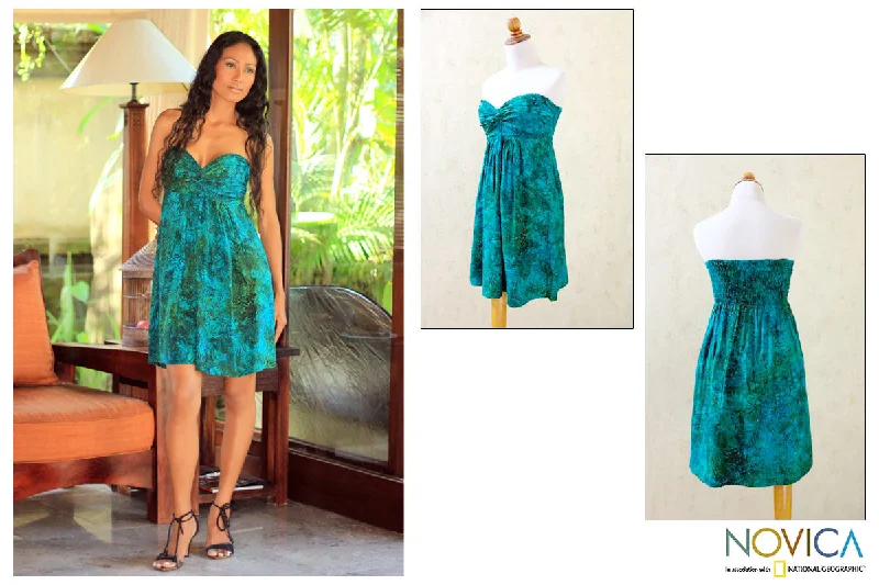 One-piece Dress with Pockets for Practical -Java Emerald Batik Strapless Dress