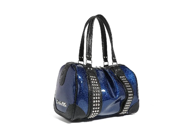 Large handle bags with spacious interior compartments -Black and Royal Blue Sparkle Evie Tote