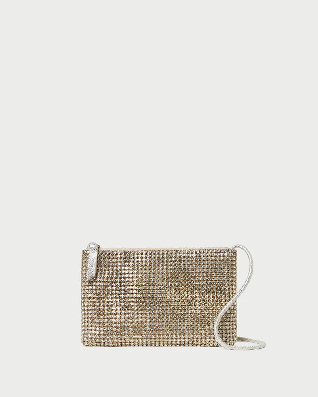 Handle bags with woven fabric for texture -Yasmine Gold Diamanté Flat Pouch