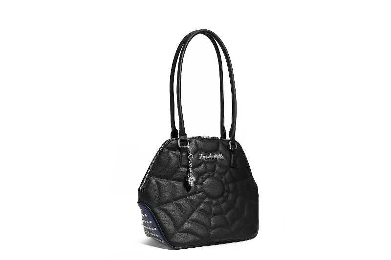 Reversible handle bags offering dual design styles -Black and Royal Blue Sparkle Glampira Tote