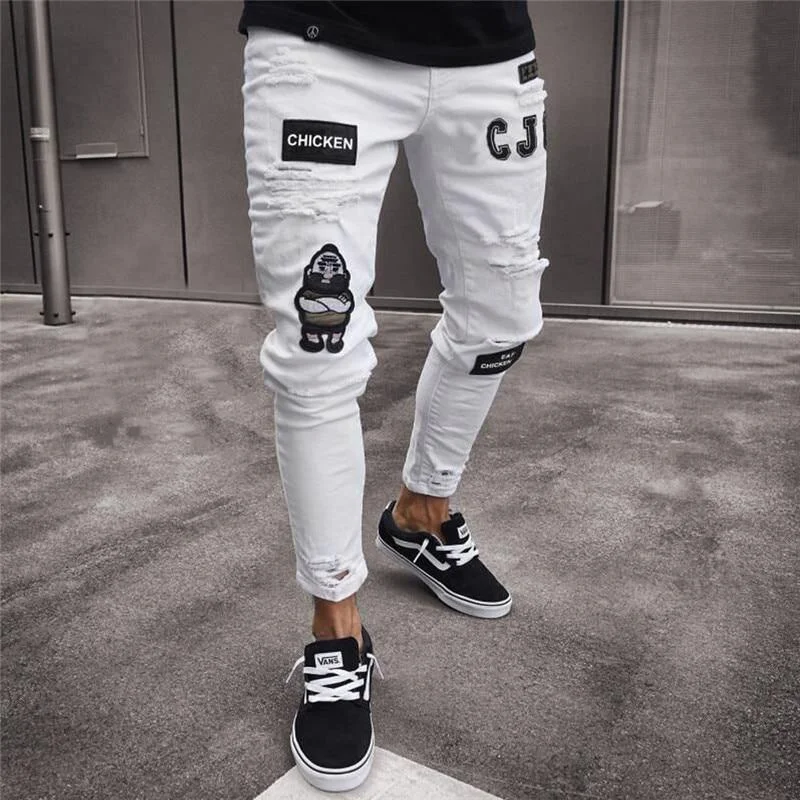 Flare Jeans for Retro Vibe -Men's Fashion Vintage Ripped Super Skinny Slim Fit Zipper Denim Jeans