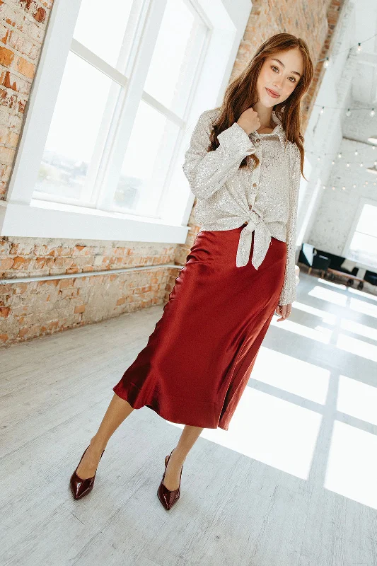 Red Dresses for Statement -Cranberry Spice Midi Skirt