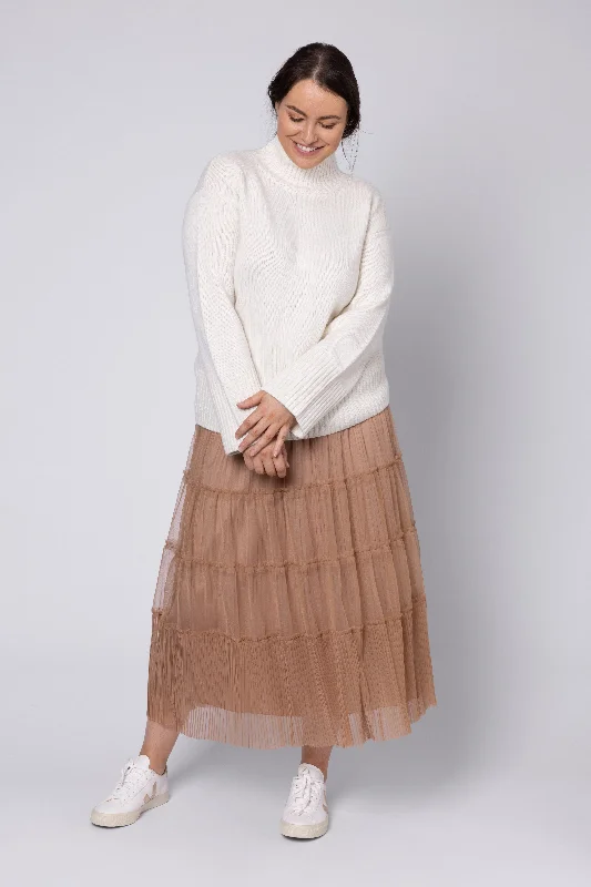 Linen Dresses for Breathable -Pearl Pleated Tulle Skirt (Caramel)