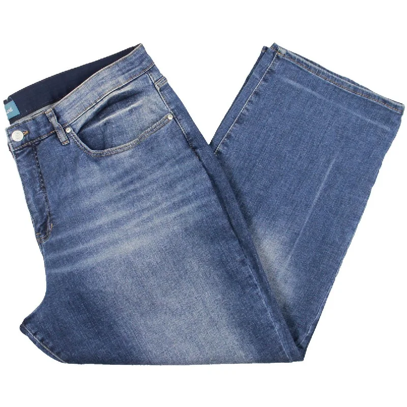 Faded Jeans for Laid-back -Plus Womens High Rise Whisker Wash Straight Leg Jeans