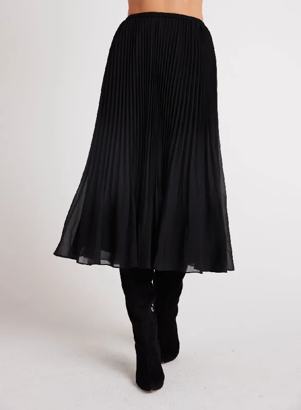 Nylon Dresses for Stretchable -Sunburst Pleated Chiffon Midi Skirt - Black