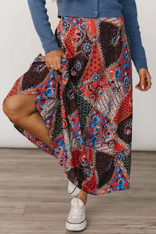 Embroidered Dresses for Detailed -Bradyn Paisley Maxi Skirt - Navy & Orange