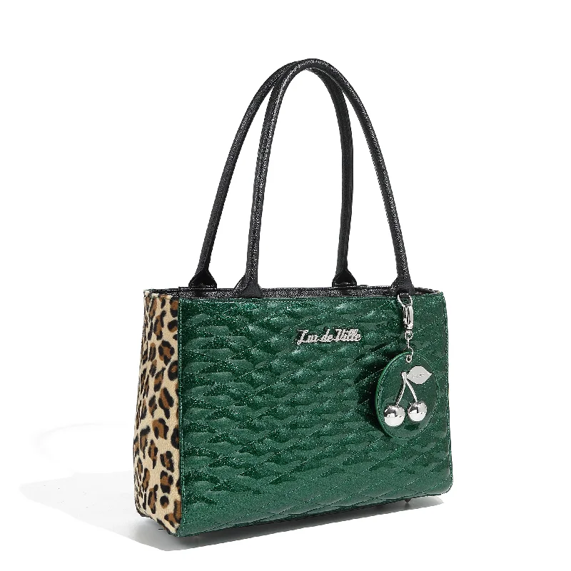 Handle bags with spacious interiors for storage -Venus Green Sparkle Wild Cherry Tote