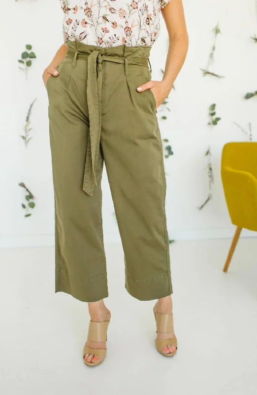 High-waisted tight trousers for women with flare leg and retro aesthetic -Katie Paperbag Pant In Olive