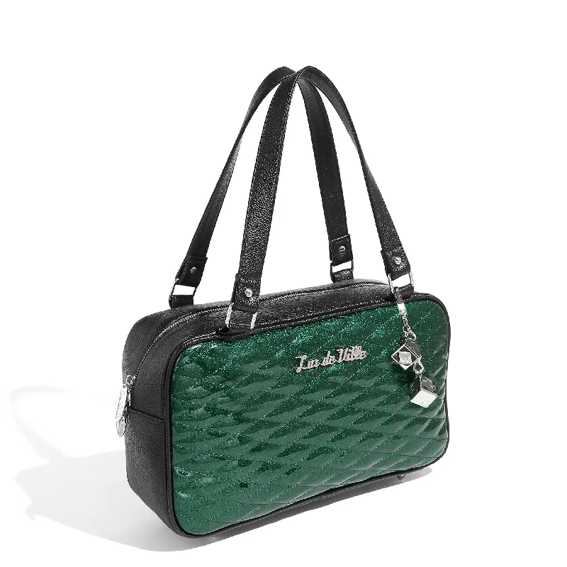 Handle bags with neutral leather for elegance -Black and Venus Green Sparkle Speedster Tote