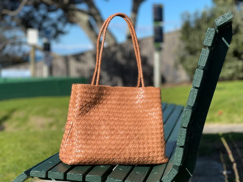 Small handle bags perfect for quick trips -Sasha Weave Rhiannon Camel