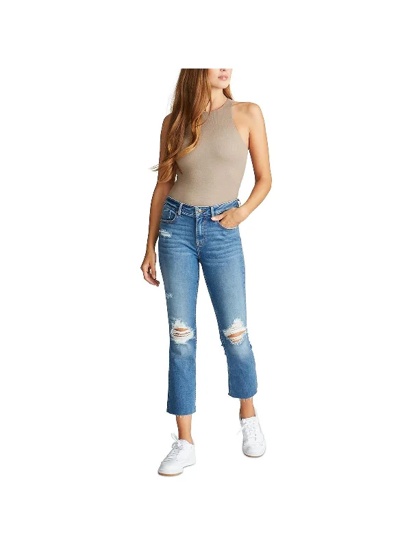 High Waisted Jeans for Shape -Stevie Womens Destructed Cropped Straight Leg Jeans