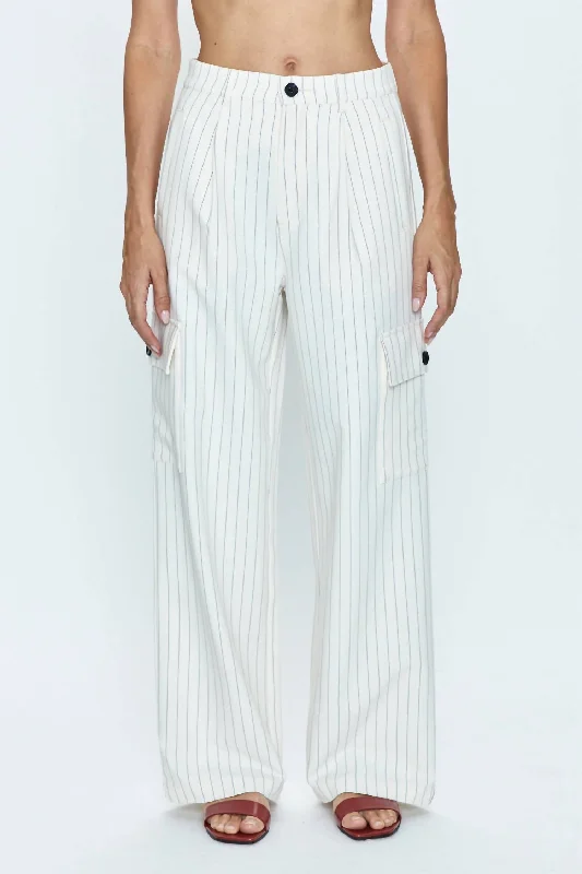 Stylish tight trousers for men with tapered leg and contemporary look -Brynn High Rise Relaxed Trouser In Le Blanc Pinstripe