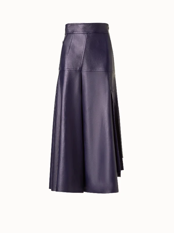 Polyester Dresses for Durable -Asymmetrical Pleated Lamb Nappa Leather Midi Skirt