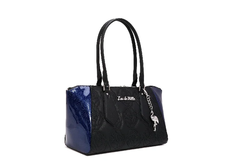 Handle bags with durable hemp for sustainability -Black with Royal Blue Sparkle Safari Tote