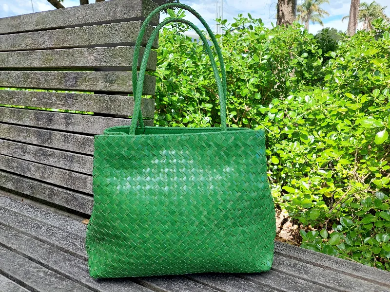 Designer handle bags with luxury logo detailing -Sasha Weave Rhiannon Emerald Green