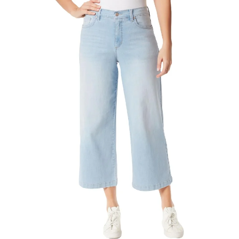 Button Fly Jeans for Traditional -Amanda Womens Cropped Stretch Wide Leg Jeans