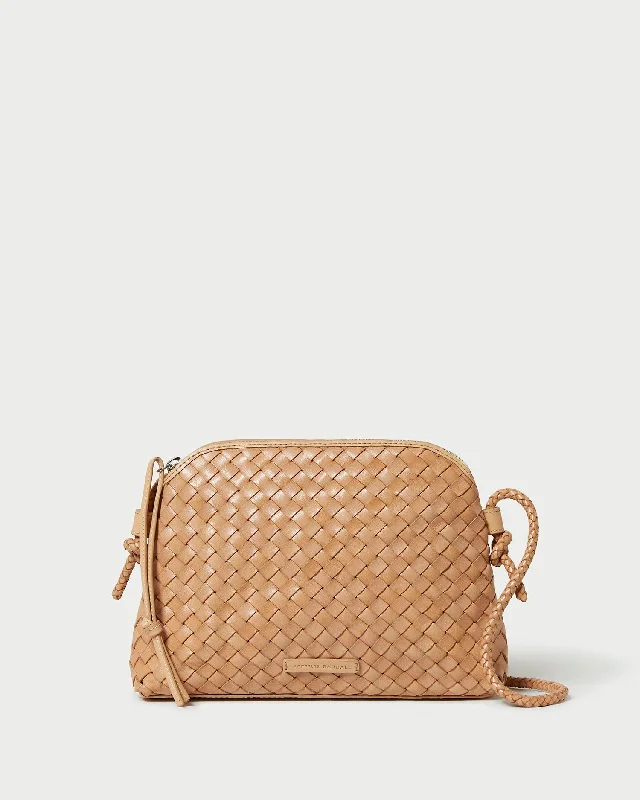 Handle bags with hidden pockets for security -Mallory Desert Sand Woven Crossbody