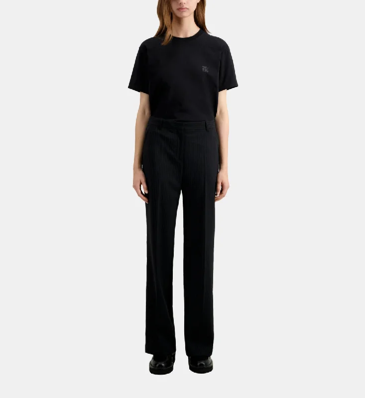 High-waisted tight trousers for women with belt loops for added style -Striped Wool-blend Suit Trousers