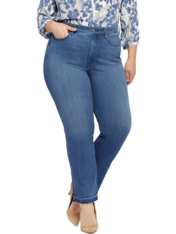 Birthday Jeans for Celebration -Plus Womens High Waist Released Hem Straight Leg Jeans