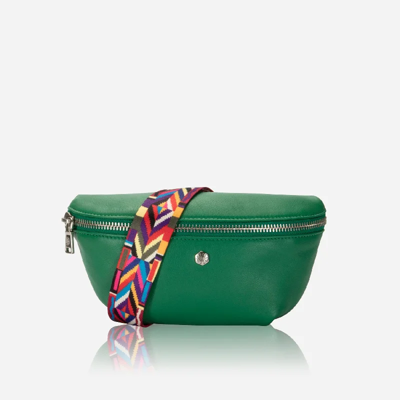 Quilted handle bags with stylish textured finish -Osaka Slim Ladies Leather Waist Bag, Spring Basil