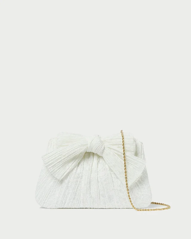 Handle bags with bright neons for visibility -Rayne White Lace Bow Clutch