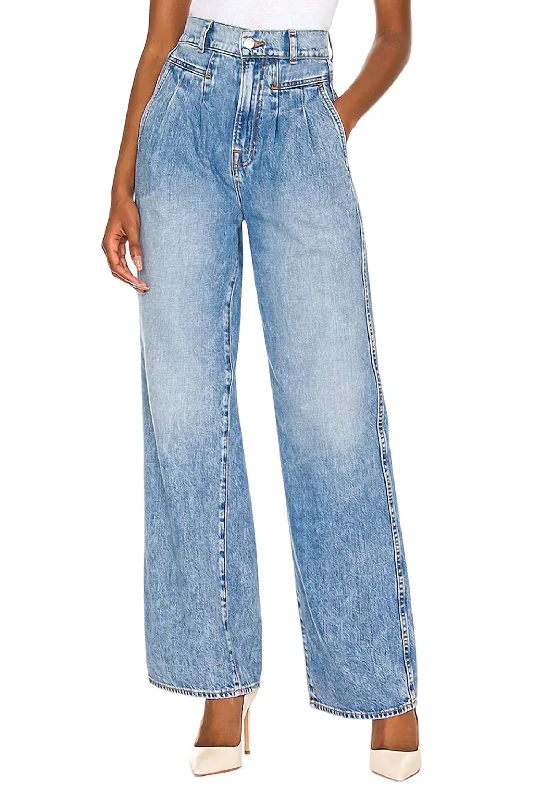 High Waisted Jeans for Shape -Morgan High Rise Pleated Wide Leg Jeans In Riverside