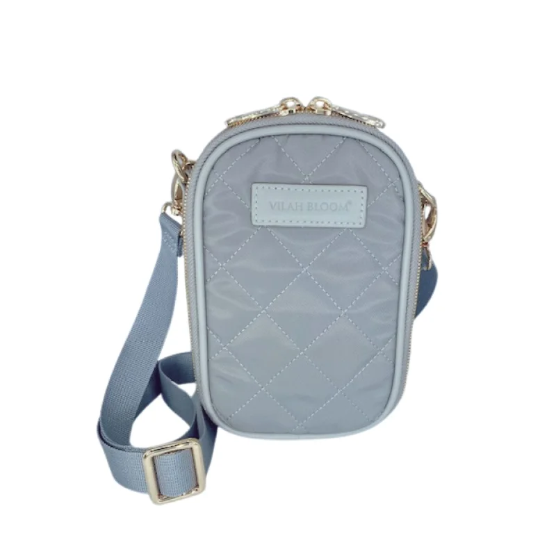 Foldable handle bags for easy storage convenience -Quilted Nylon Crossbody- Stone Grey