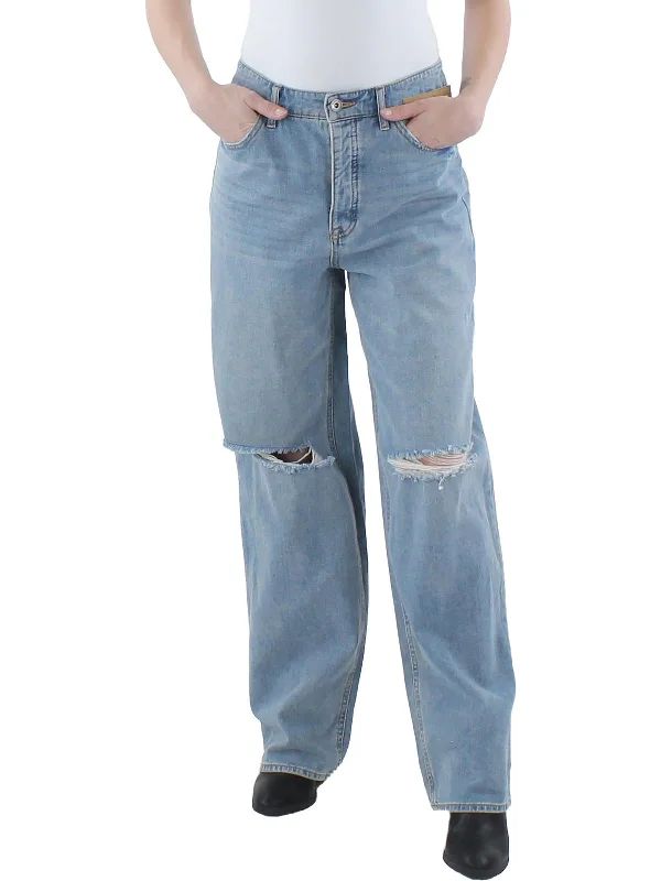 Holiday Jeans for Festive -Womens High Rise Distressed Wide Leg Jeans