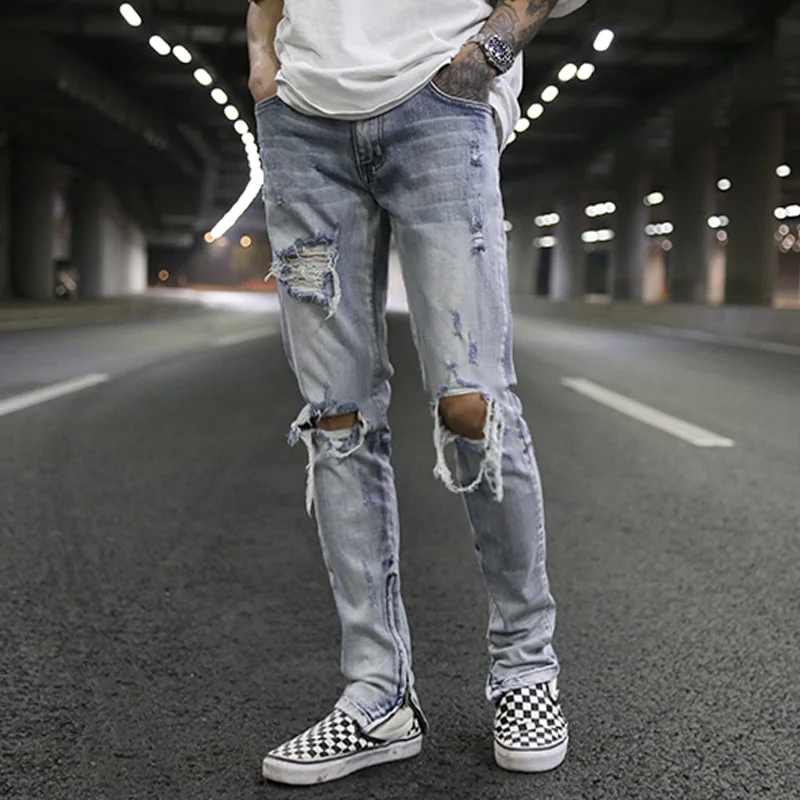 Christmas Jeans for Seasonal -Men's Zipper Jeans | Stylish High-Waisted Jeans with Trendy Zipper Details