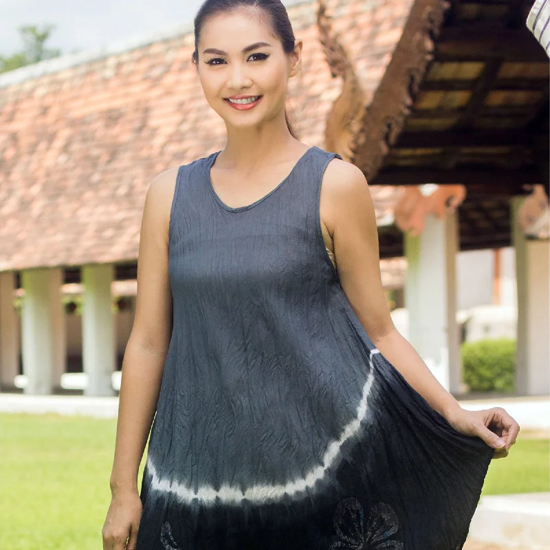 Off Shoulder One-piece Dress for Sexy -Grey Thai Holiday Cotton Batik Dress