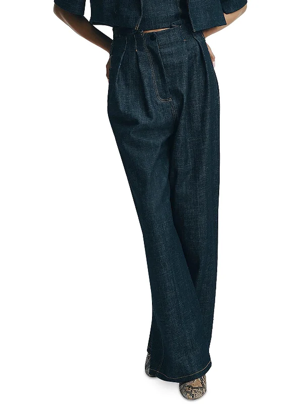 Anniversary Jeans for Special -Womens Solid Denim Wide Leg Jeans