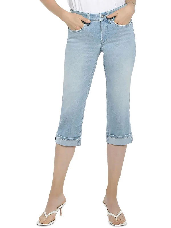 Distressed Jeans for Edgy Style -Petites Petite Marilyn Womens Cropped High Rise Straight Leg Jeans