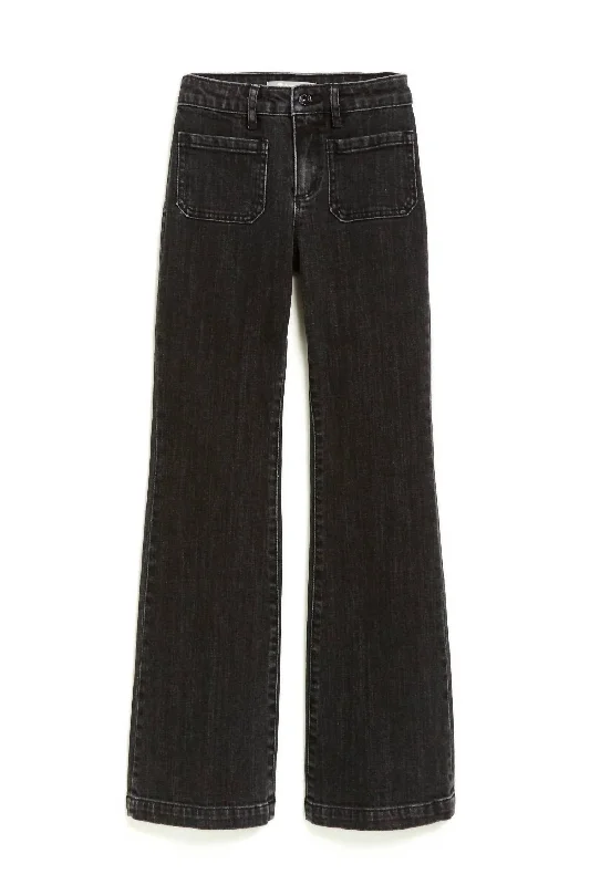 Distressed Jeans for Edgy Style -Faded Hi Rise Wide Leg Jeans In Black