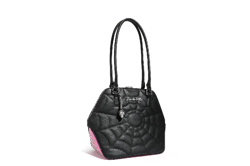 Handle bags with waterproof lining for protection -Black and Winkle Pink Sparkle Glampira Tote