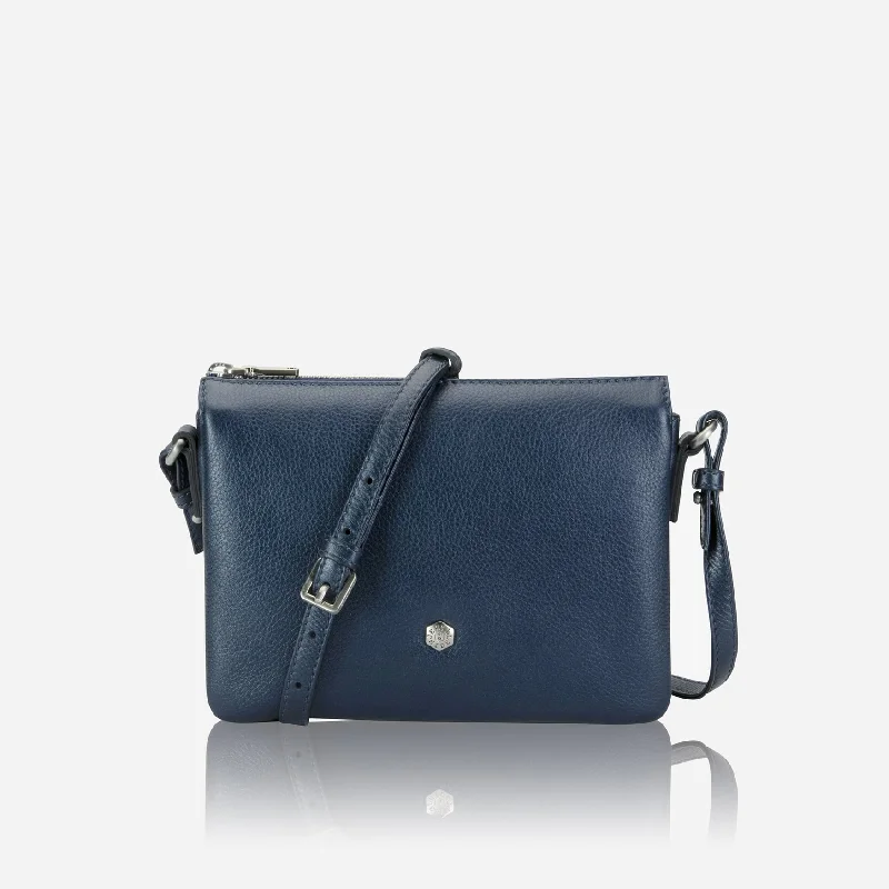 Handle bags with pastel colors for softness -Slim Ladies Leather Crossbody, Metallic Indigo