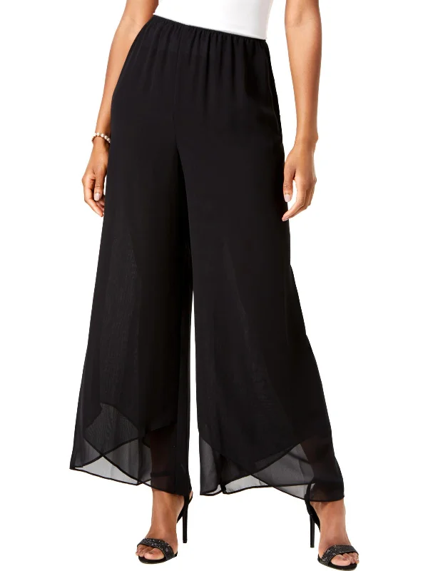 Tight trousers for women with faux leather material for sleek and modern look -Womens Sheer Elastic Waist Dress Pants